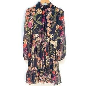 Melonie T Floral Ruffle Whimsigoth, Fairycore Dress Long Sheer Sleeves, Size 6